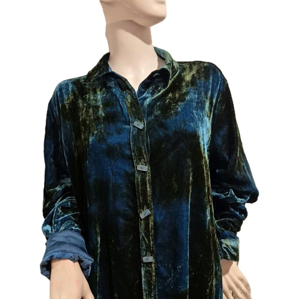 John Mark Women's Shirt Size 0X Long Sleeve Button Down Tunic Green Blue (27)
